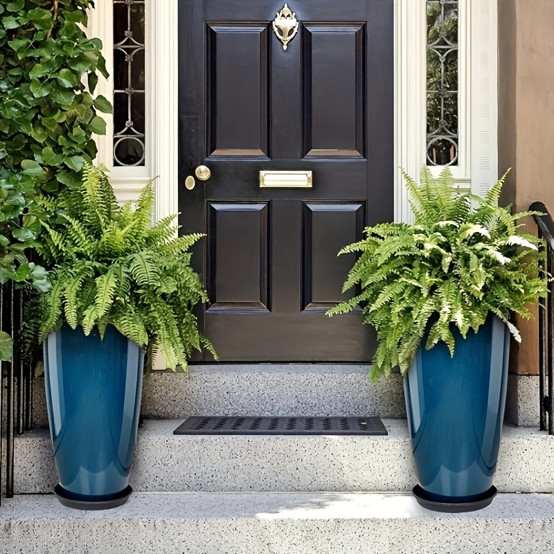 2 Pots de fleurs en résine avec motif marbre & soucoupe de H: 53.34 cm – Image 3