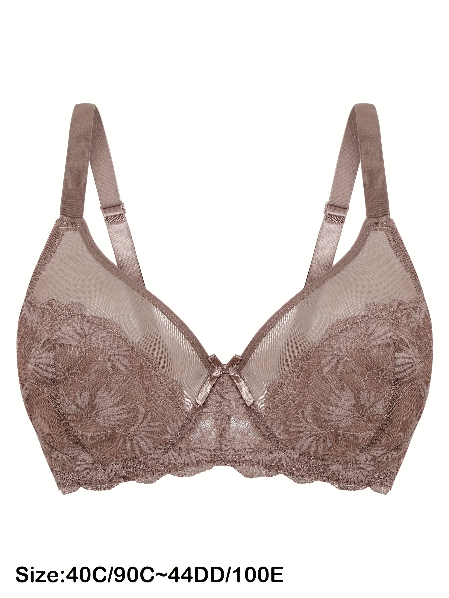 Soutien gorge en dentelle minimisateur floral à couverture complète en maille non rembourré à armature – Image 3