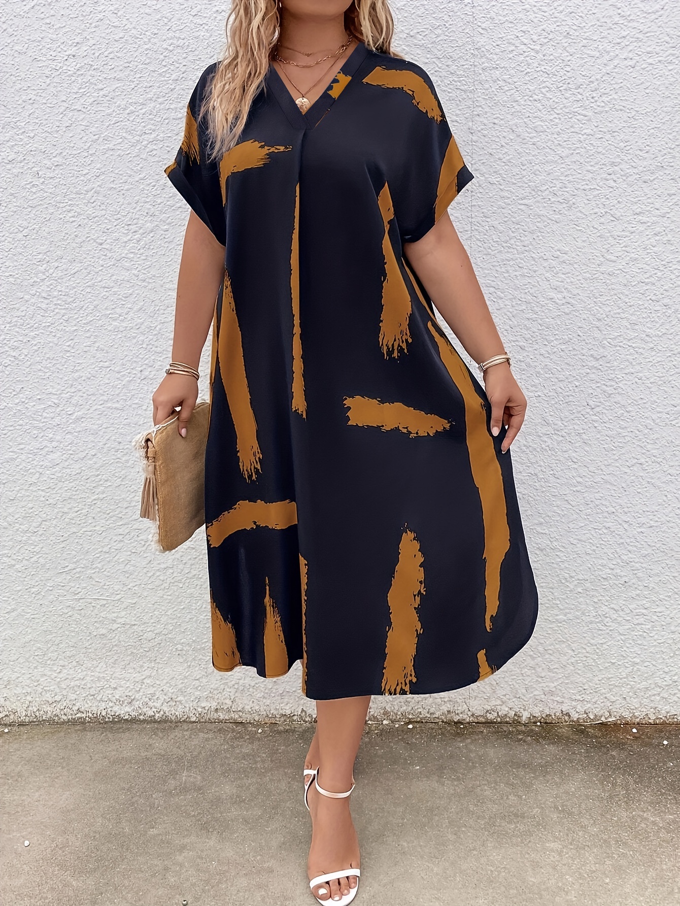 Robe imprimé colorblock à manches courtes & col V – Image 3