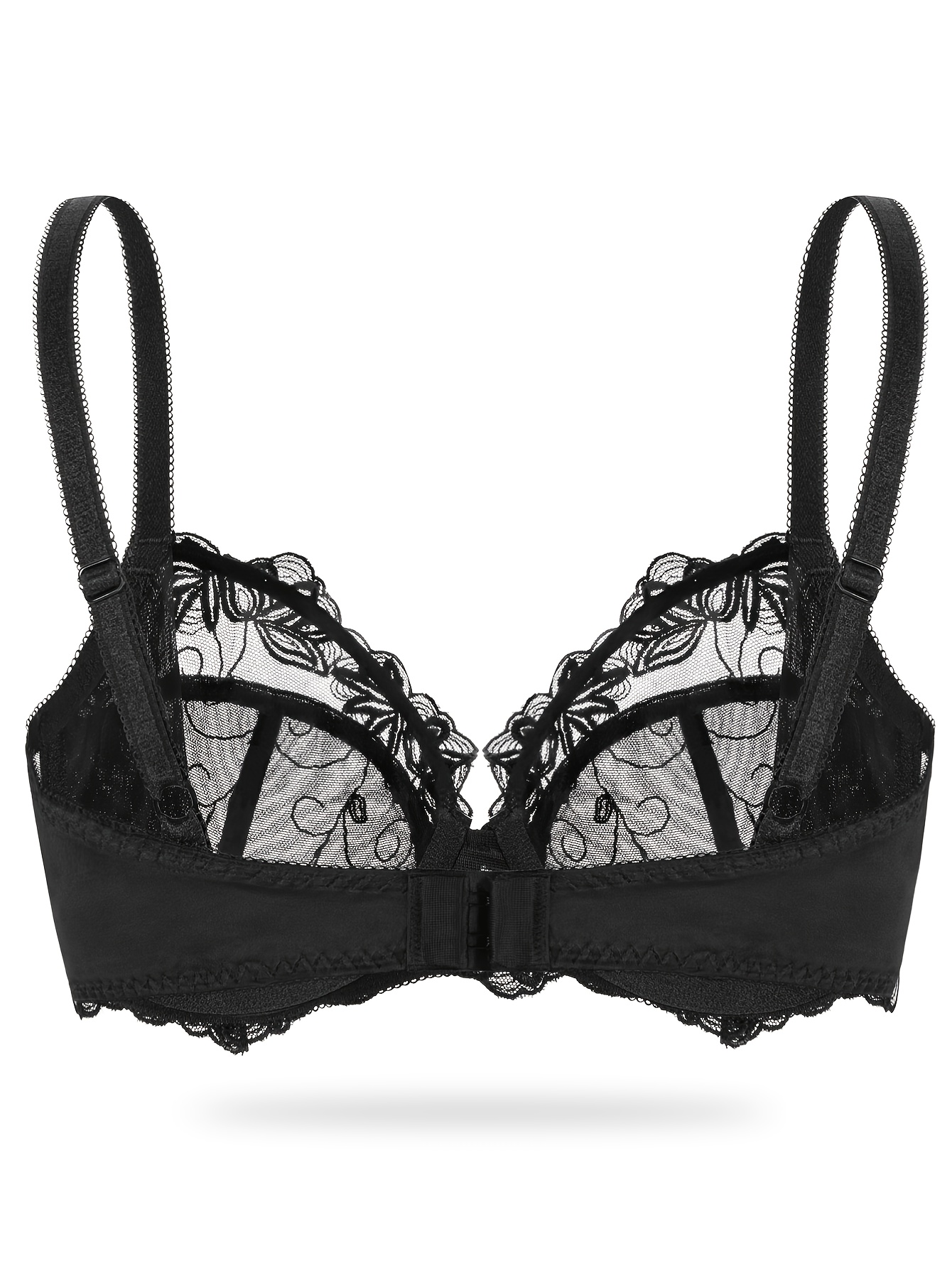Soutien gorge en dentelle semi-transparente avec détail floral brodé & non doublé – Image 5
