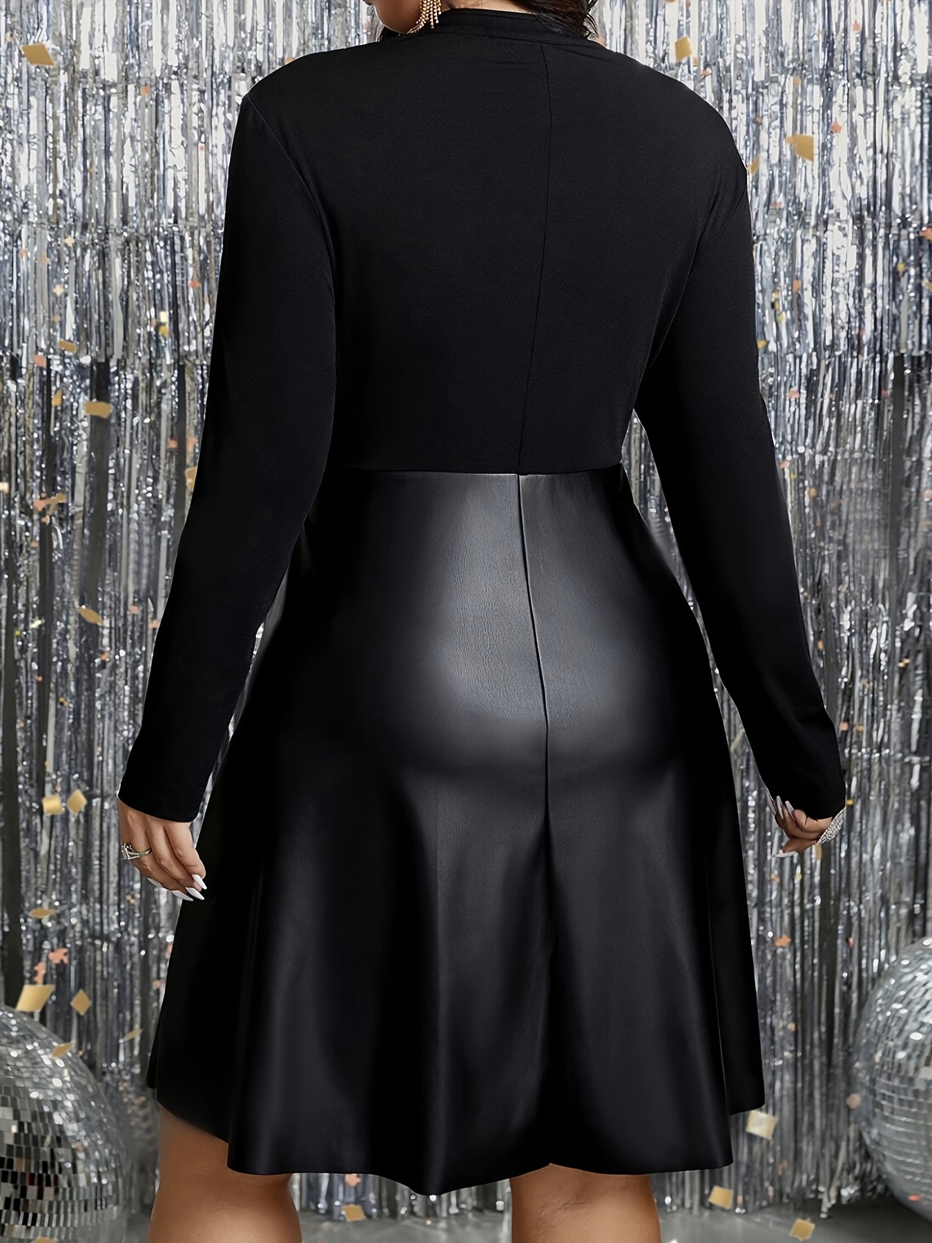 Robe tunique élégante à col contrastant à fermeture éclair à manches longues à coupe ample – Image 3