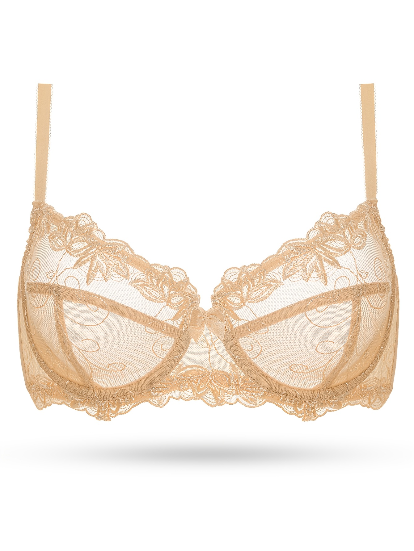 Soutien gorge en dentelle semi-transparente avec détail floral brodé & non doublé – Image 4