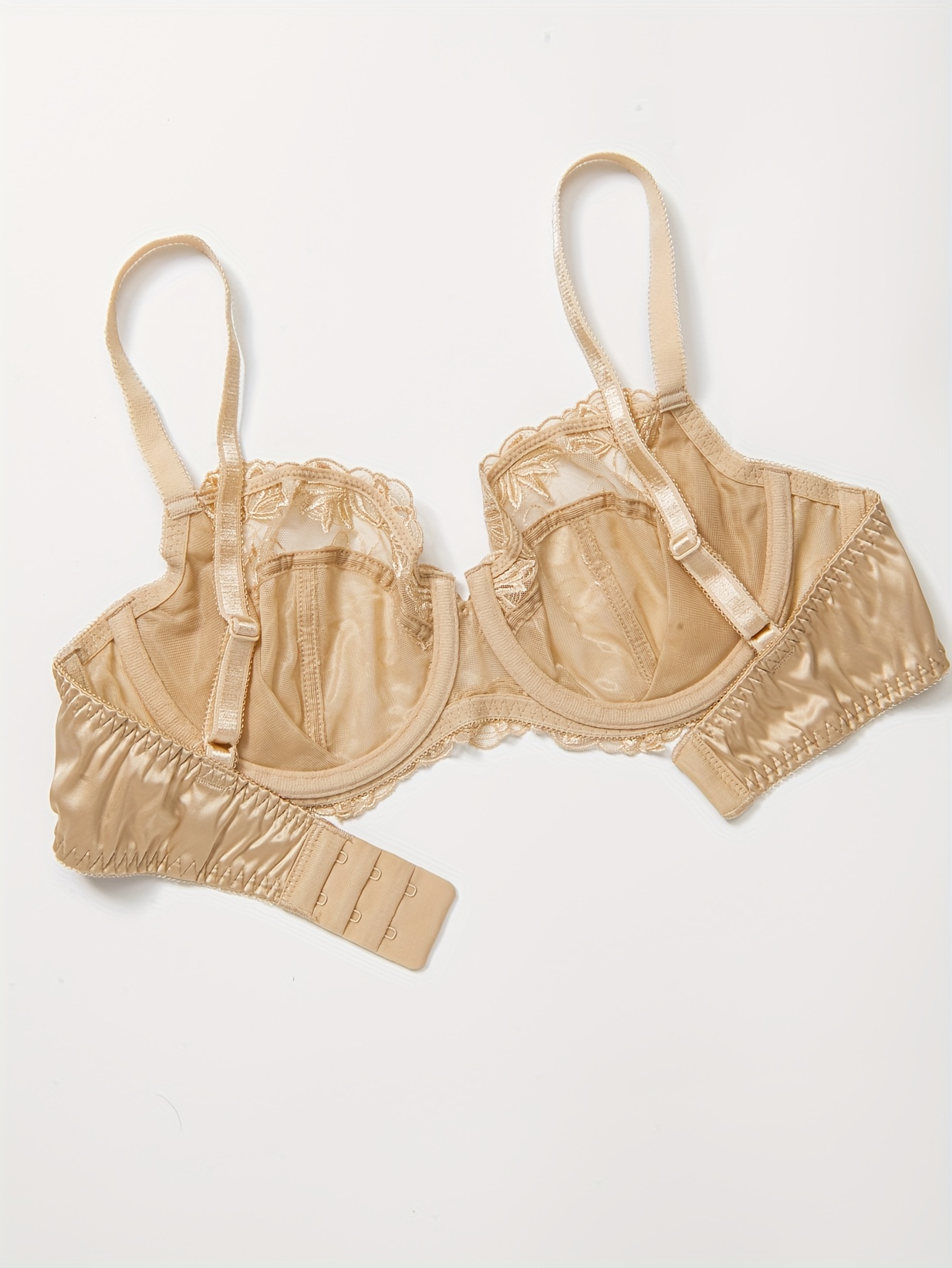Soutien gorge en dentelle semi-transparente avec détail floral brodé & non doublé – Image 10