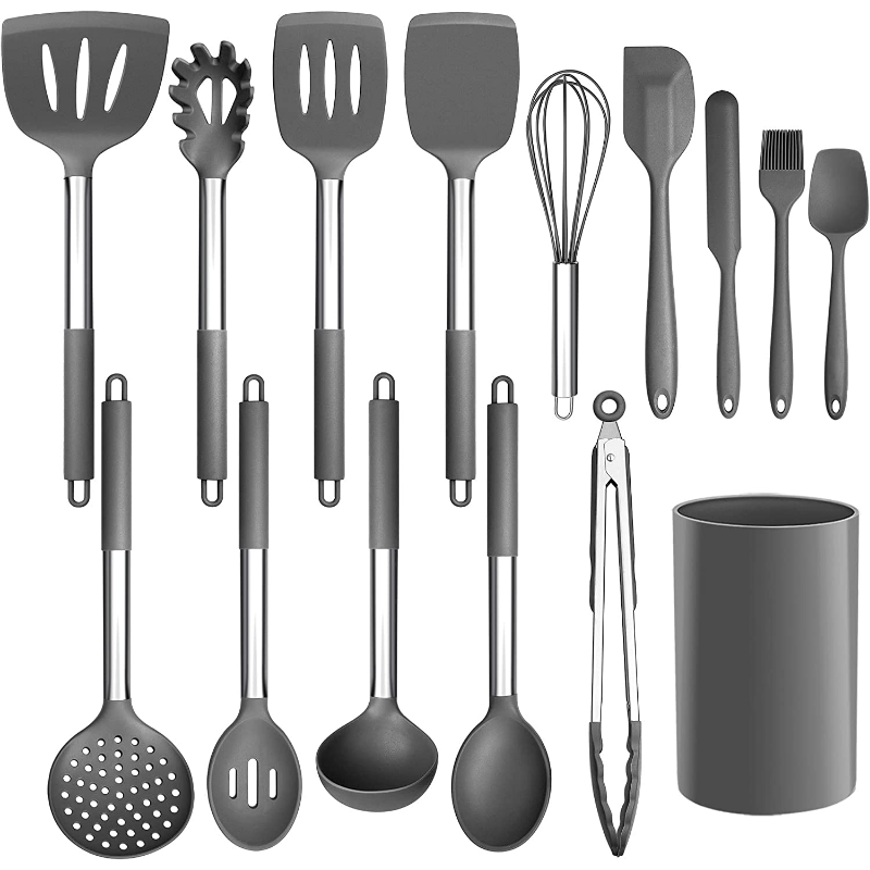 Ensemble de 15 ustensiles de cuisine en silicone avec manches en acier inoxydable – Image 11
