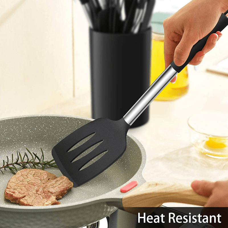 Ensemble de 15 ustensiles de cuisine en silicone avec manches en acier inoxydable – Image 15
