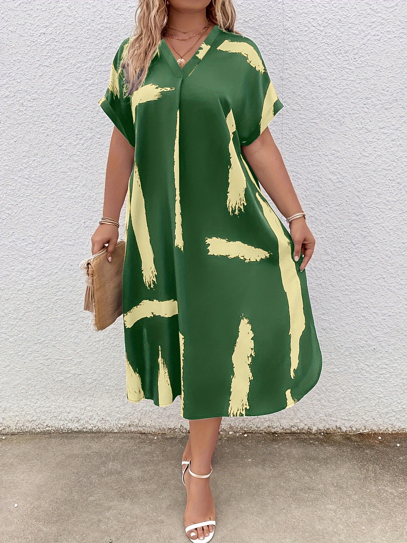 Robe imprimé colorblock à manches courtes & col V – Image 5