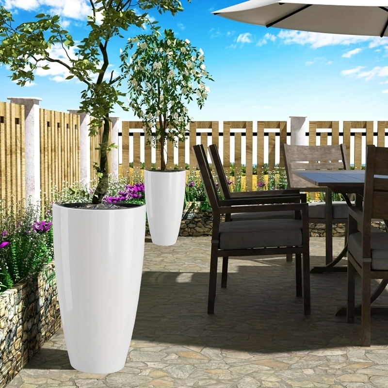 2 Pots de fleurs en résine avec motif marbre & soucoupe de H: 53.34 cm