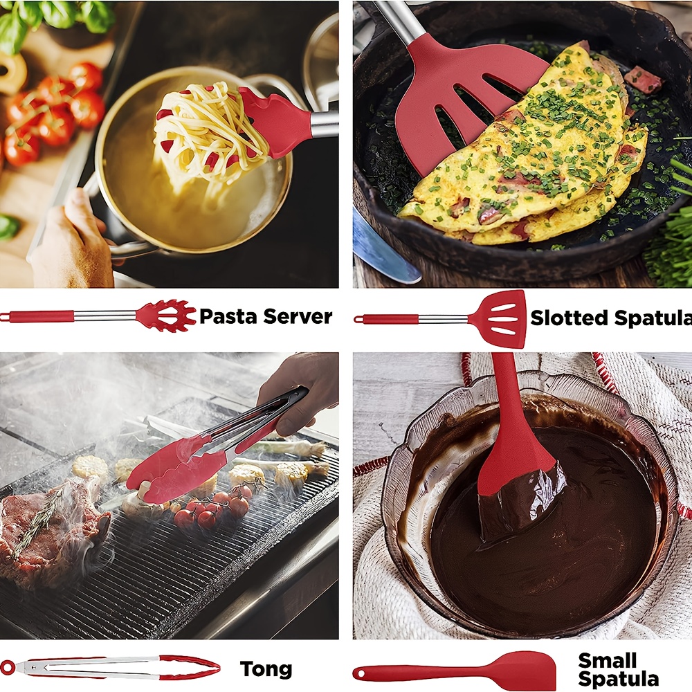 Ensemble de 15 ustensiles de cuisine en silicone avec manches en acier inoxydable – Image 10