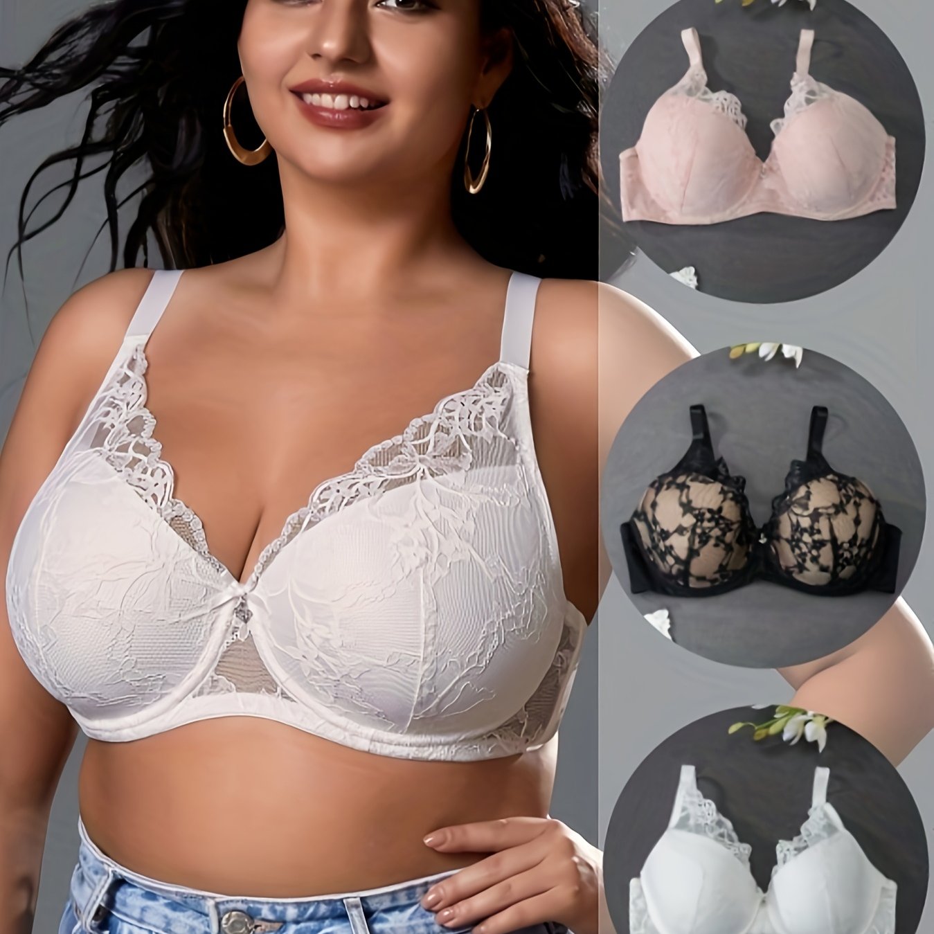 Soutiens gorge à armature en dentelle élégante avec coussinets non amovibles & design floral