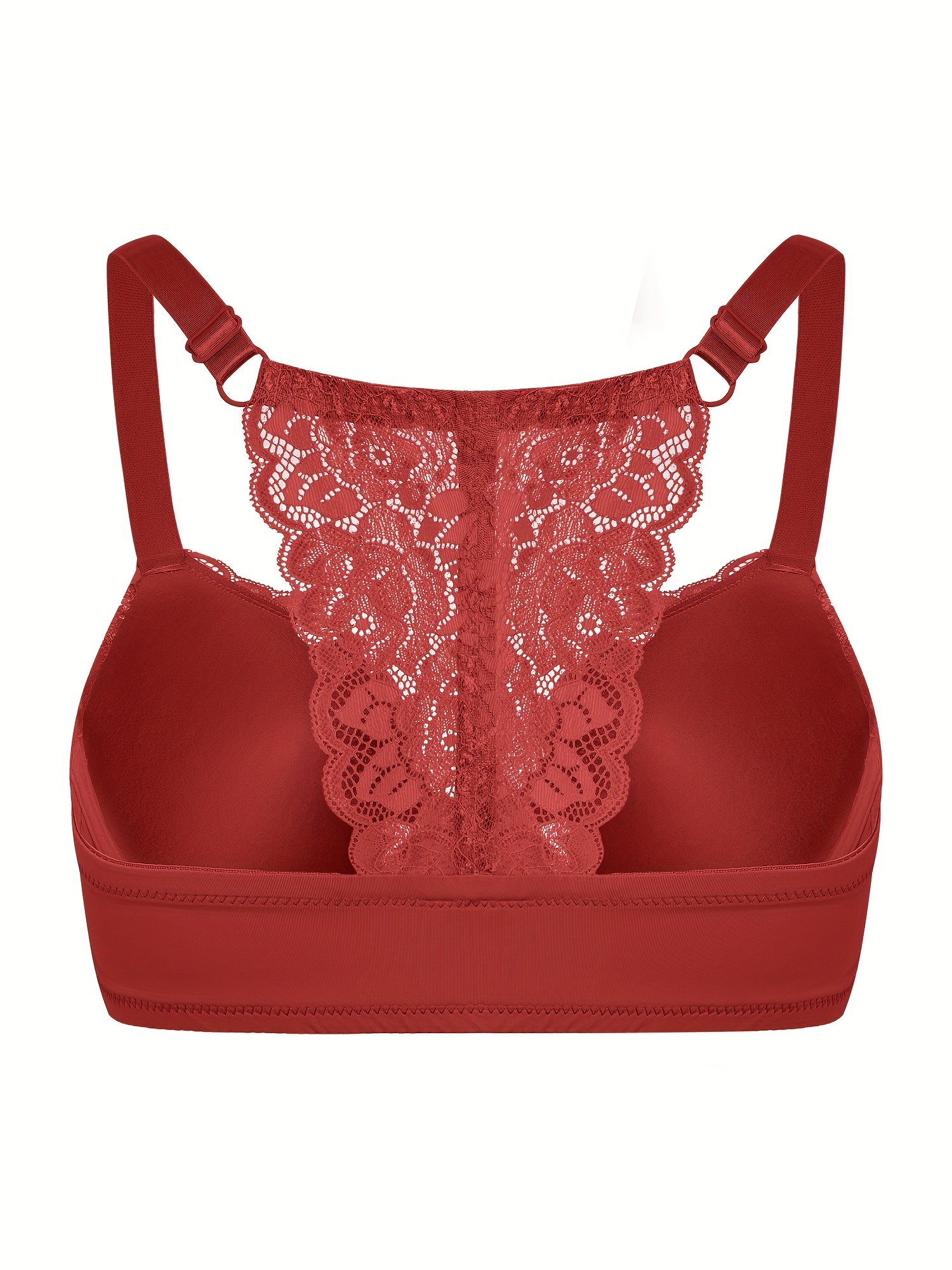 Soutiens gorge en dentelles à dos racine avec doublure légère & coussinets non amovibles à élasticité moyenne à détail floral en tissu tricoté – Image 4