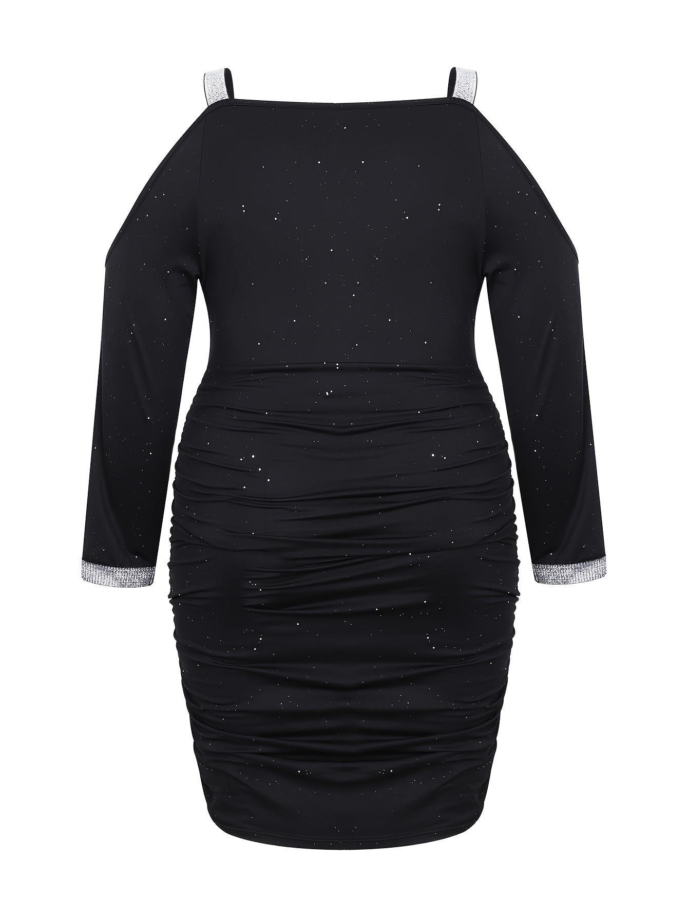 Robe moulante élégante avec détail étoile argentée à manches longues & épaules dénudées en tissu tricoté – Image 7