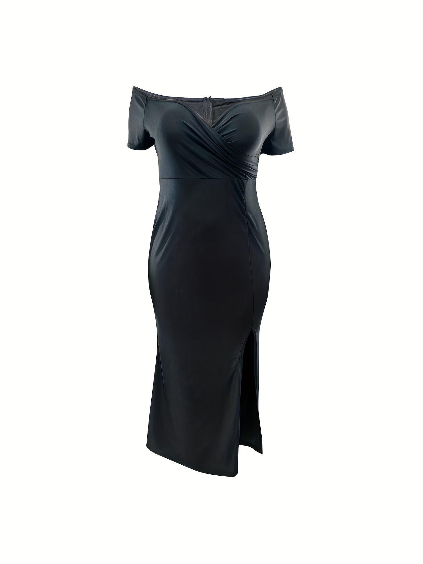 Robe élégante à col V croisé à manches courtes & une fente sur le côté – Image 6