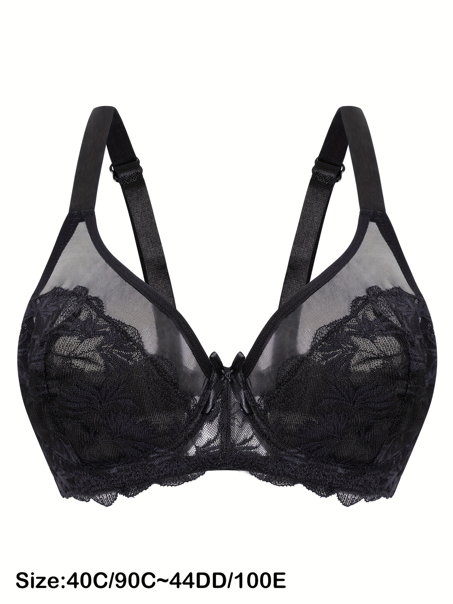 Soutien gorge en dentelle minimisateur floral à couverture complète en maille non rembourré à armature – Image 2