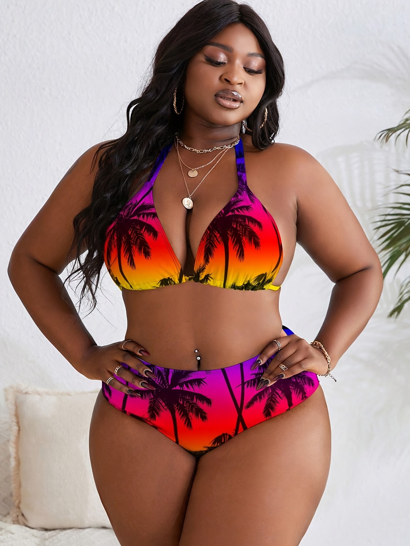 Bikini 3 pièces extensible imprimé tropical – Image 2