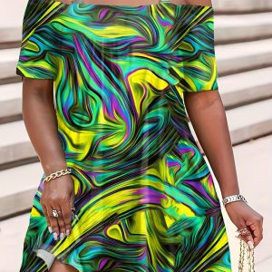 Robe à épaules froides & manches courtes avec détails de chaîne