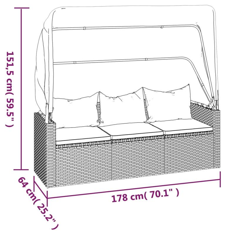 Canapé de terrasse 3 places avec repose-pieds & toit – Image 11