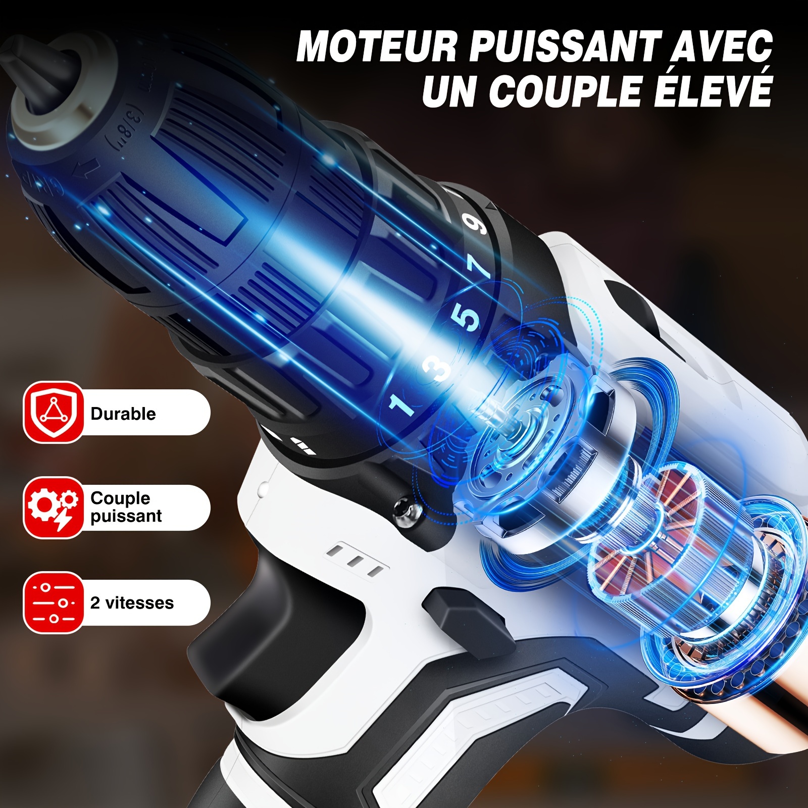 Perceuse visseuse sans fil avec batterie avec un jeu de mèches – Image 10