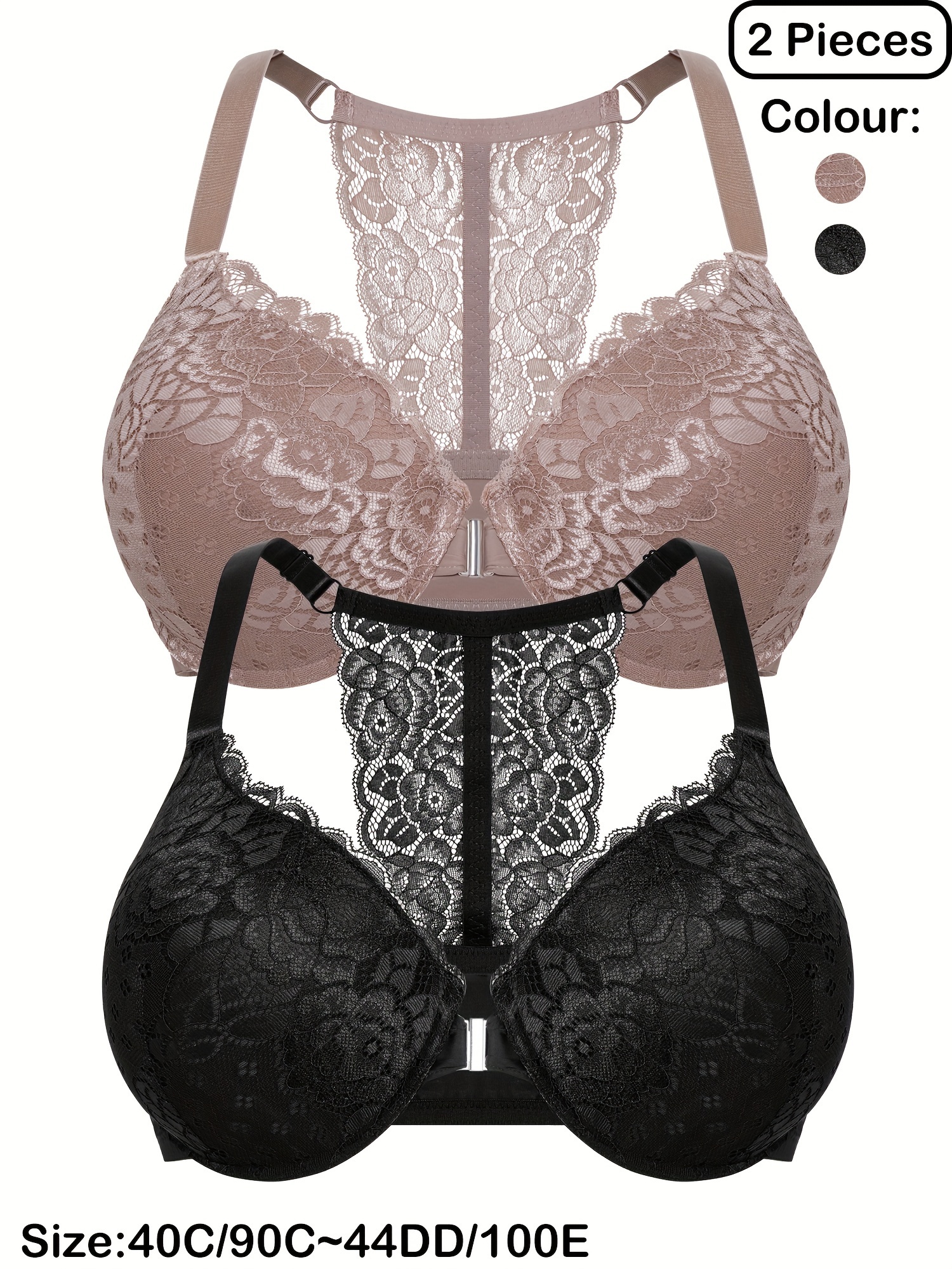 Soutiens gorge avec fermeture lace front ultra doux & léger légèrement rembourré avec détail en dentelle florale avec support à armature – Image 2