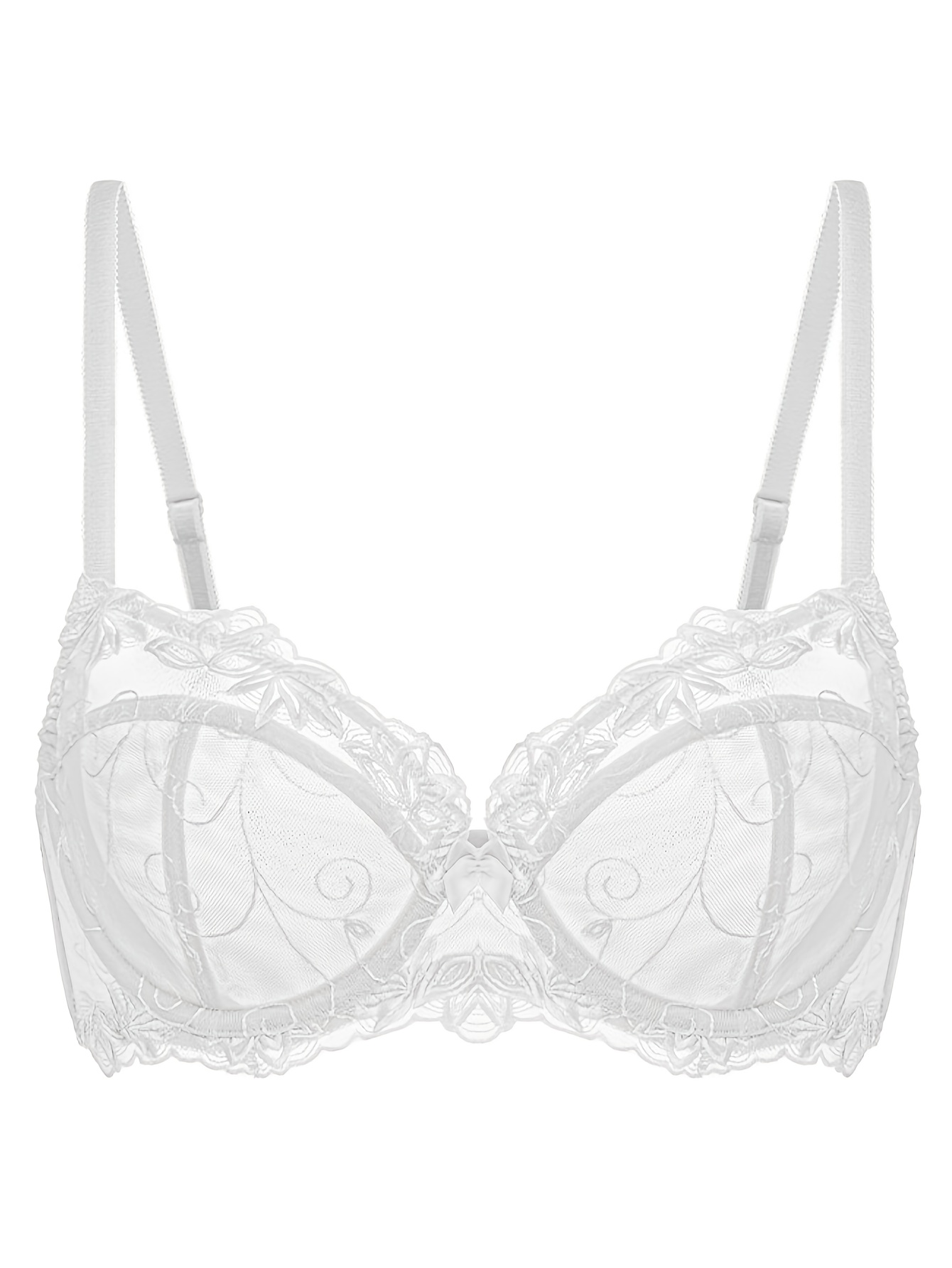 Soutien gorge en dentelle semi-transparente avec détail floral brodé & non doublé – Image 3