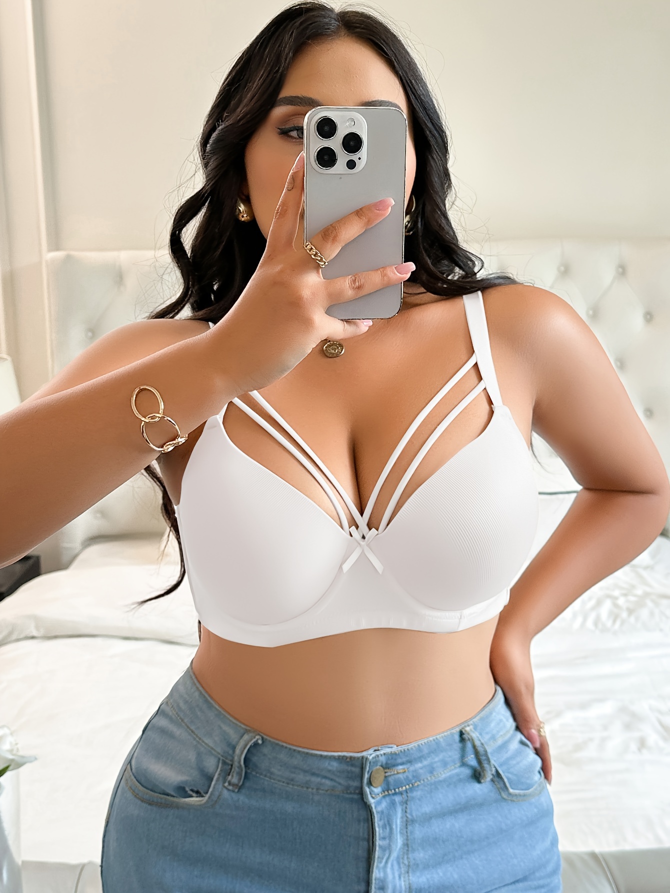 Soutien gorge à rayures avec armatures avec coussinets non amovibles en tissu tricoté avec anneau en acier – Image 7