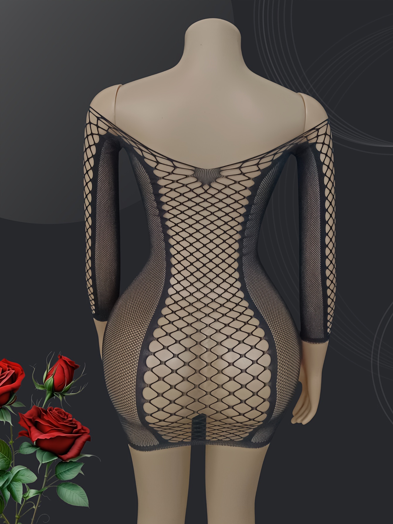 Filet de pêche moulant sexy en maille ajusté à épaules dénudées à manches longues – Image 3