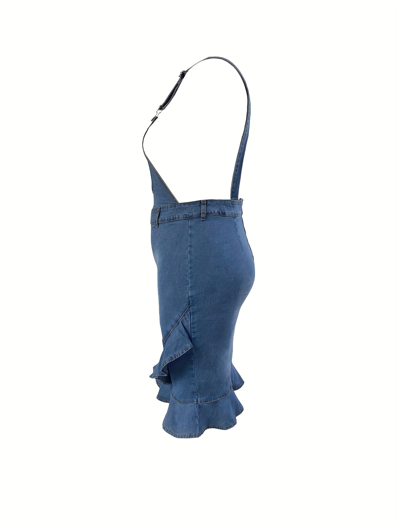 Robe en denim avec ourlet à volants & bretelles ajustables en tissu extensible – Image 6