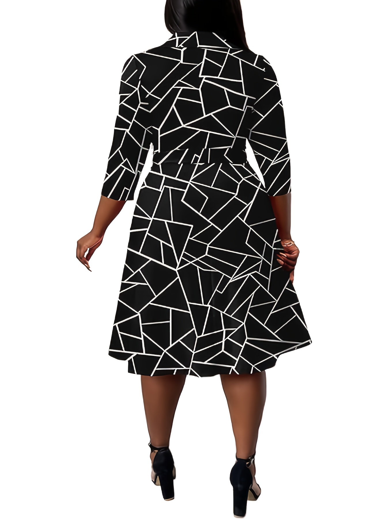 Robe extensible à col V avec ceinture à manches mi-longues – Image 7