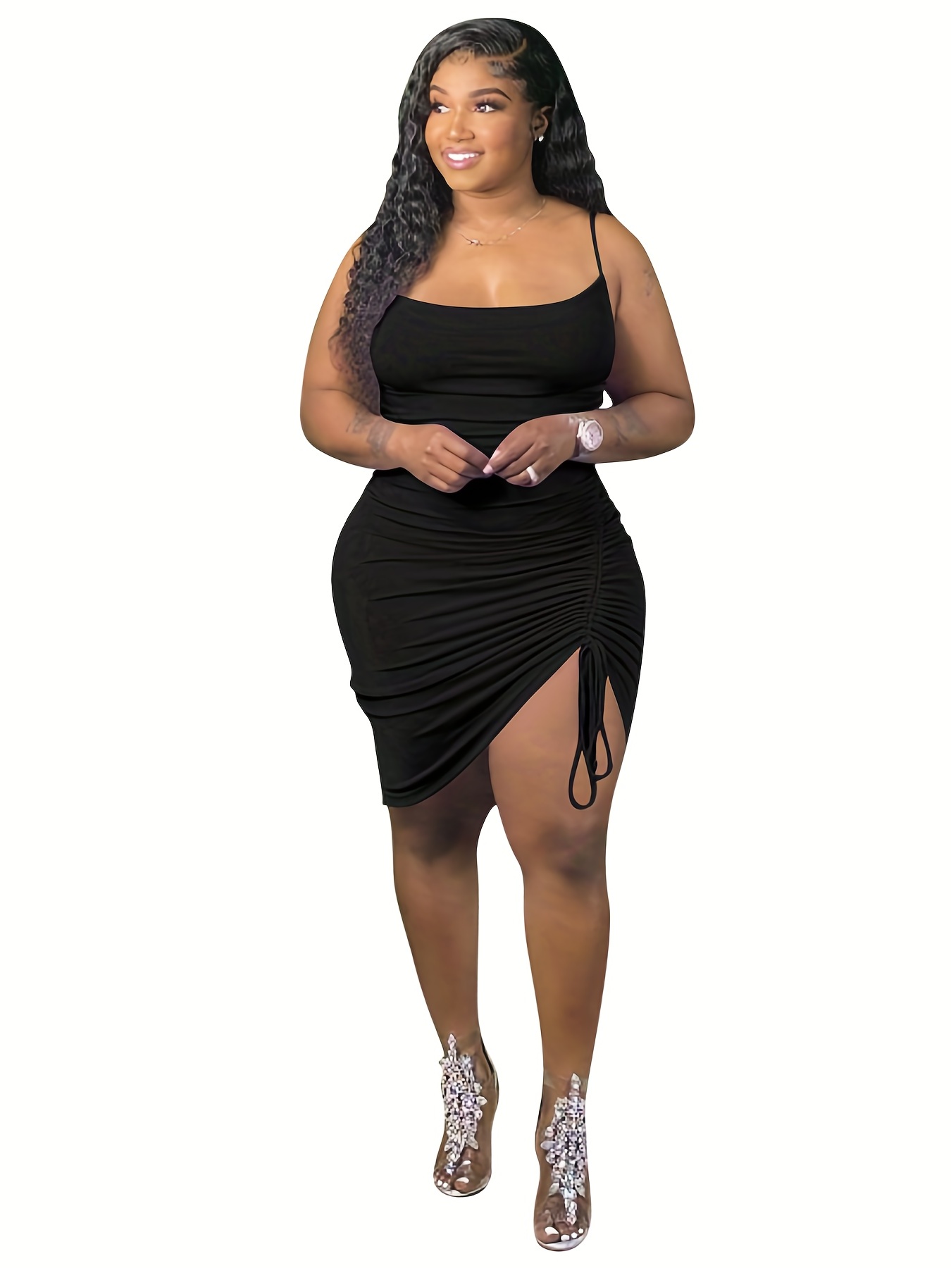 Robe sexy camisole de cocktail ajustée avec cordon de serrage – Image 2