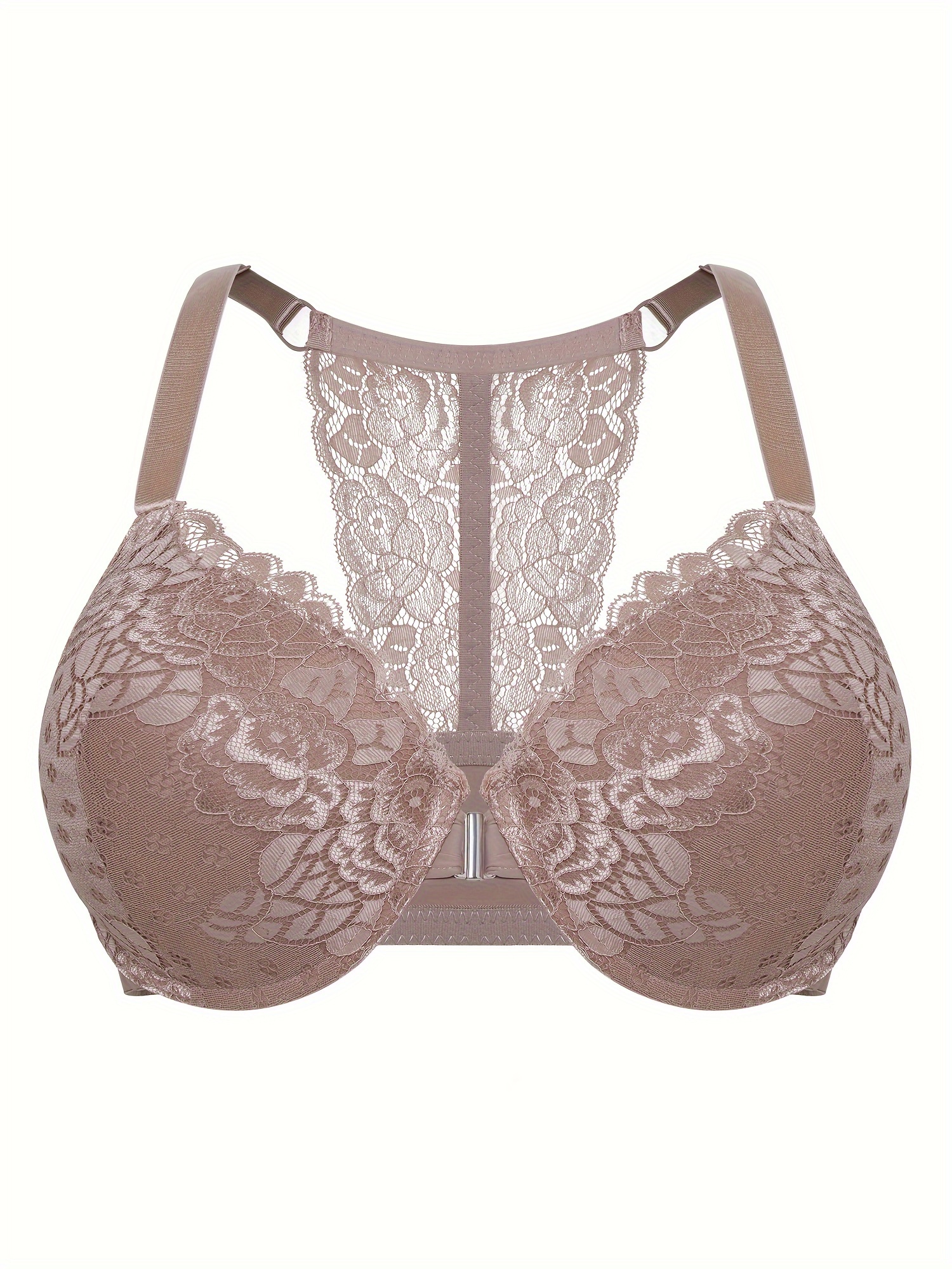 Soutiens gorge avec fermeture lace front ultra doux & léger légèrement rembourré avec détail en dentelle florale avec support à armature – Image 5