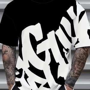T-shirt graphique style rétro urbain à manches courtes à col rond