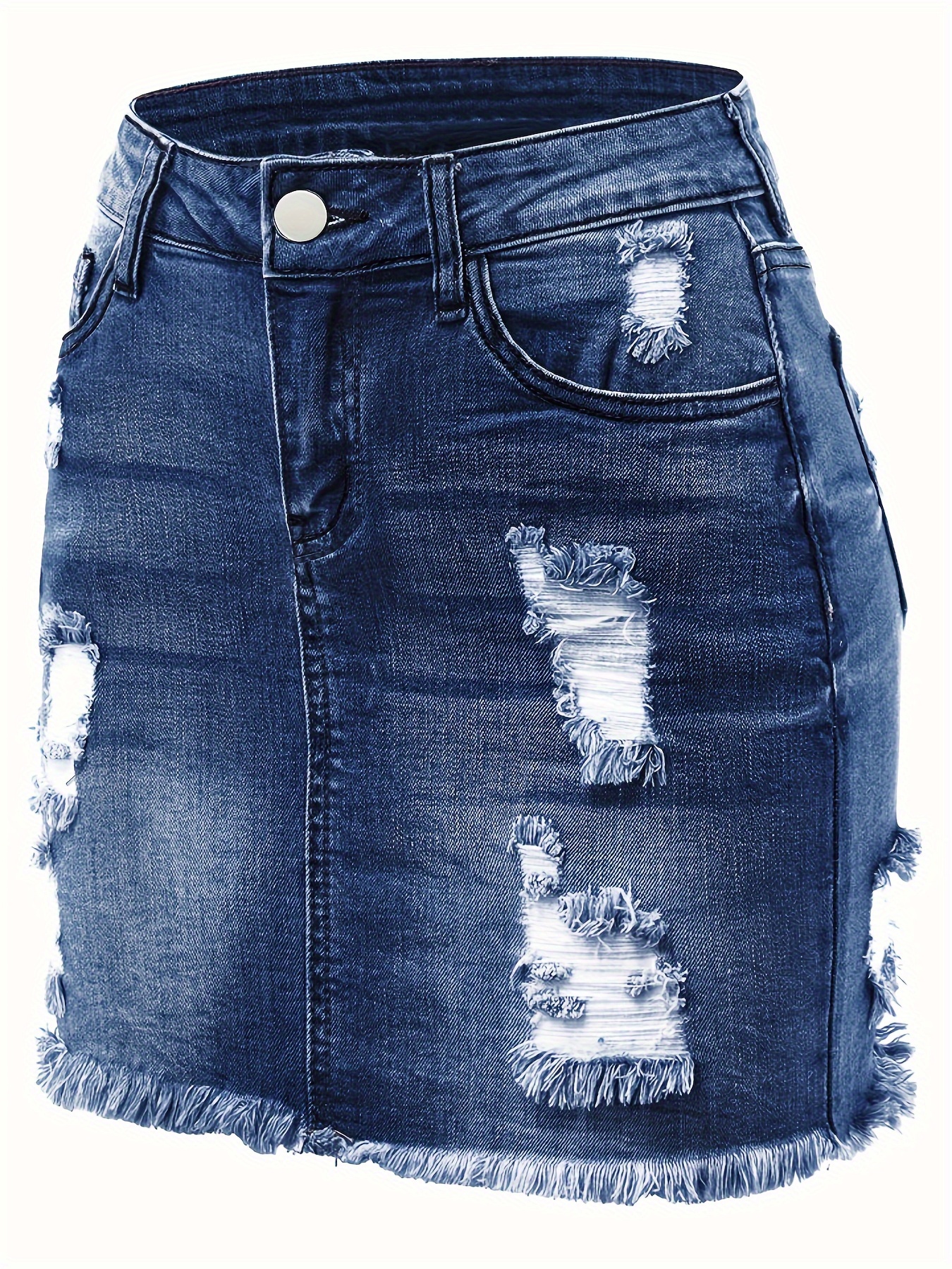 Jupe en jean courte taille haute déchirée – Image 9