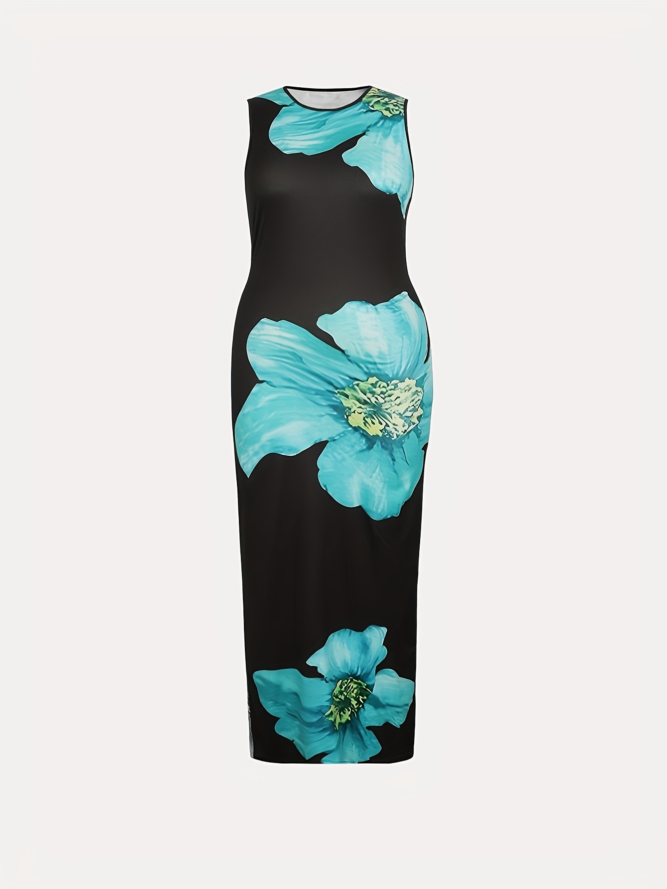Robe moulante extensible à col halter avec motif floral dos nu – Image 4