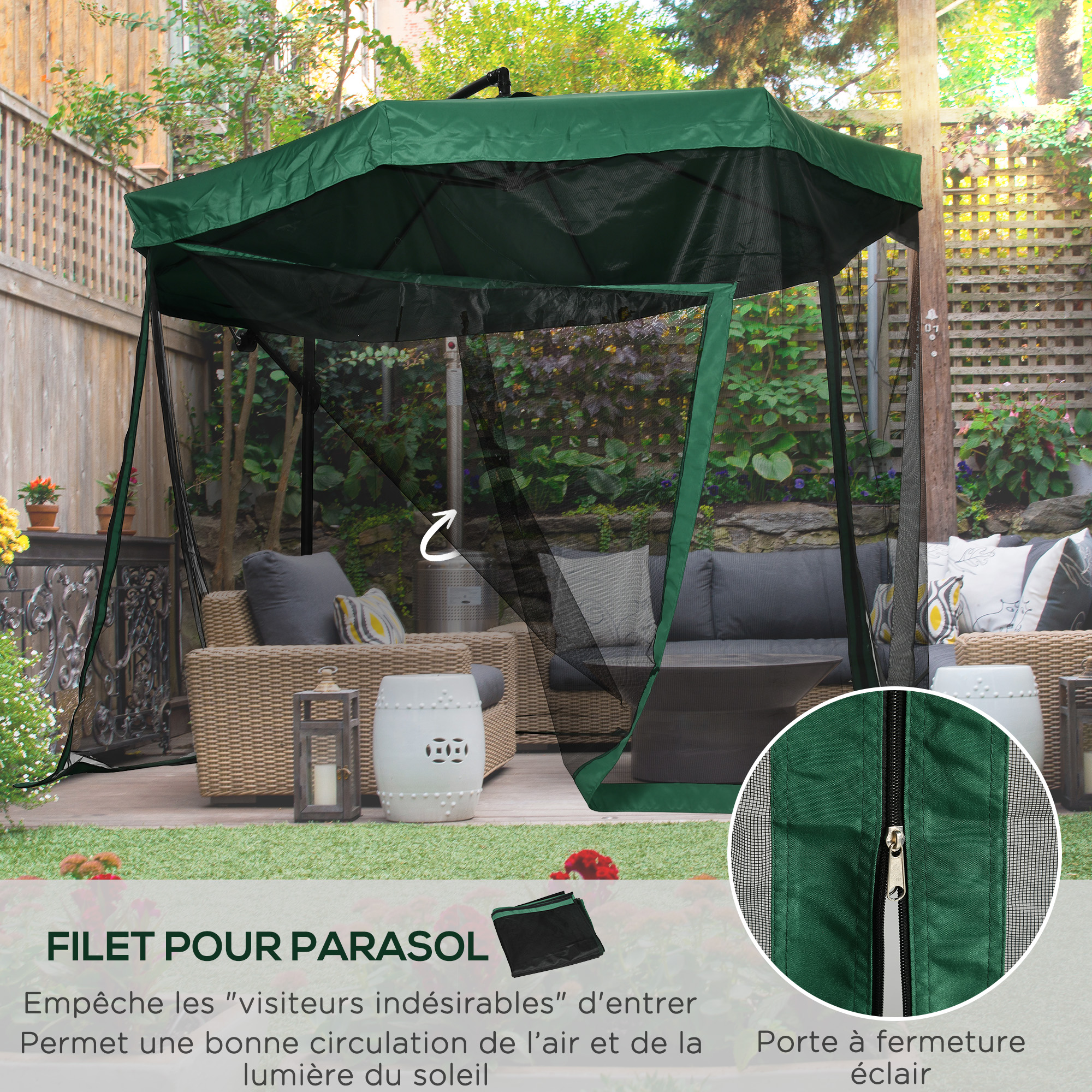 Parasol octogonal avec moustiquaire 295/242 H cm – Image 9