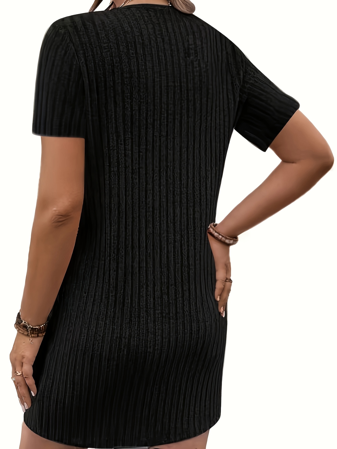 Robe sexy à manches courtes à col V avec fermeture à glissière – Image 5