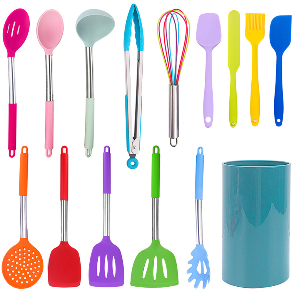 Ensemble de 15 ustensiles de cuisine en silicone avec manches en acier inoxydable – Image 7