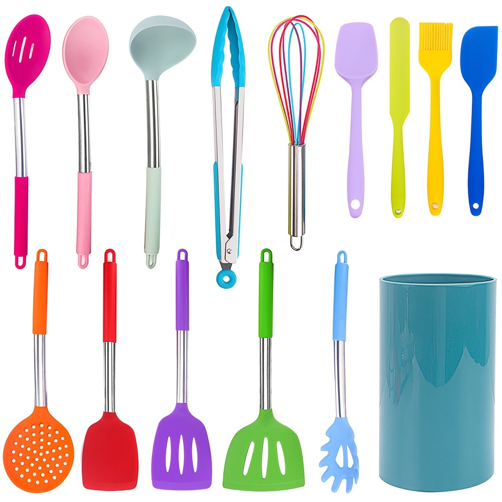 Ensemble de 15 ustensiles de cuisine en silicone avec manches en acier inoxydable – Image 8