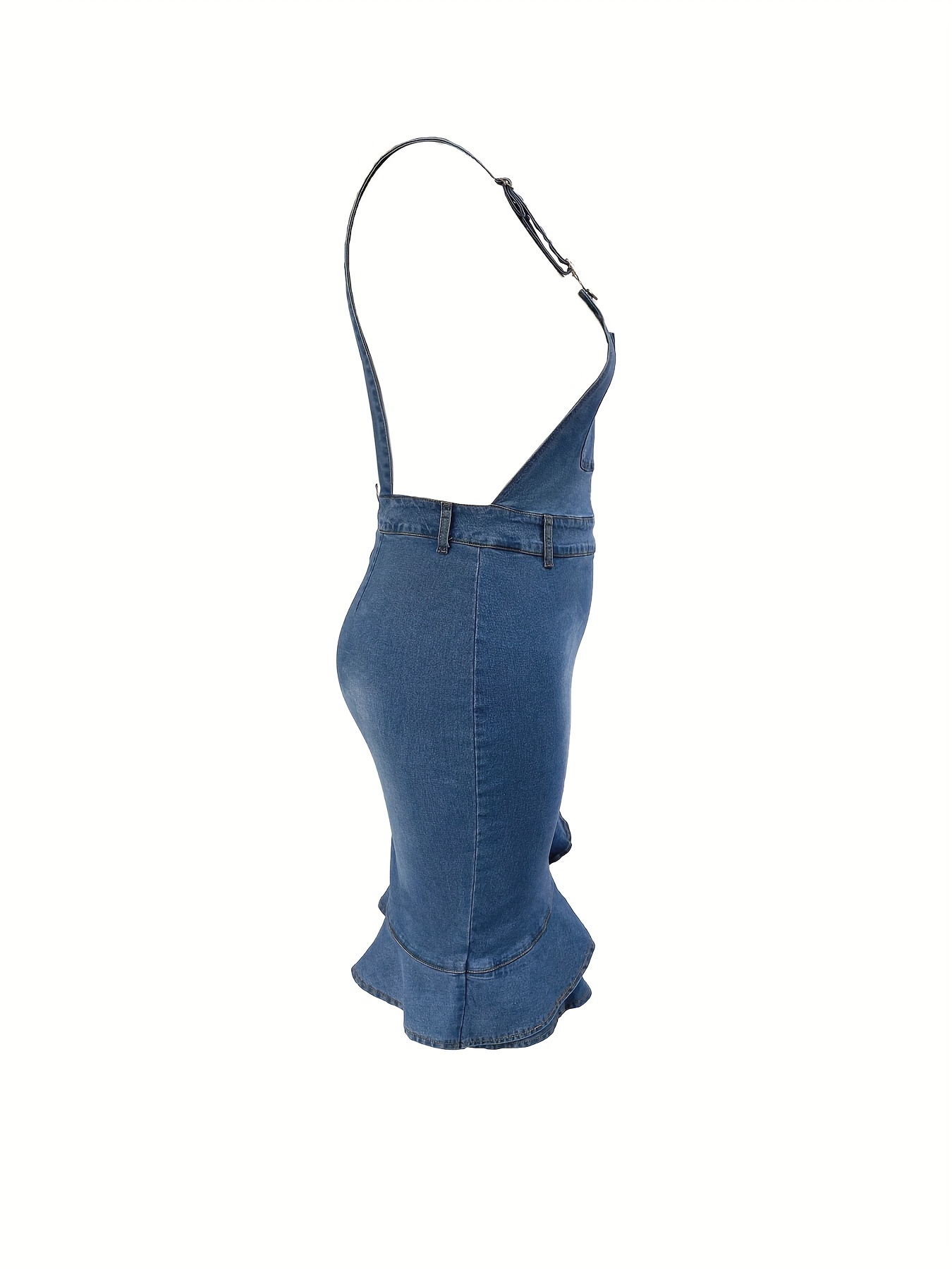 Robe en denim avec ourlet à volants & bretelles ajustables en tissu extensible – Image 5