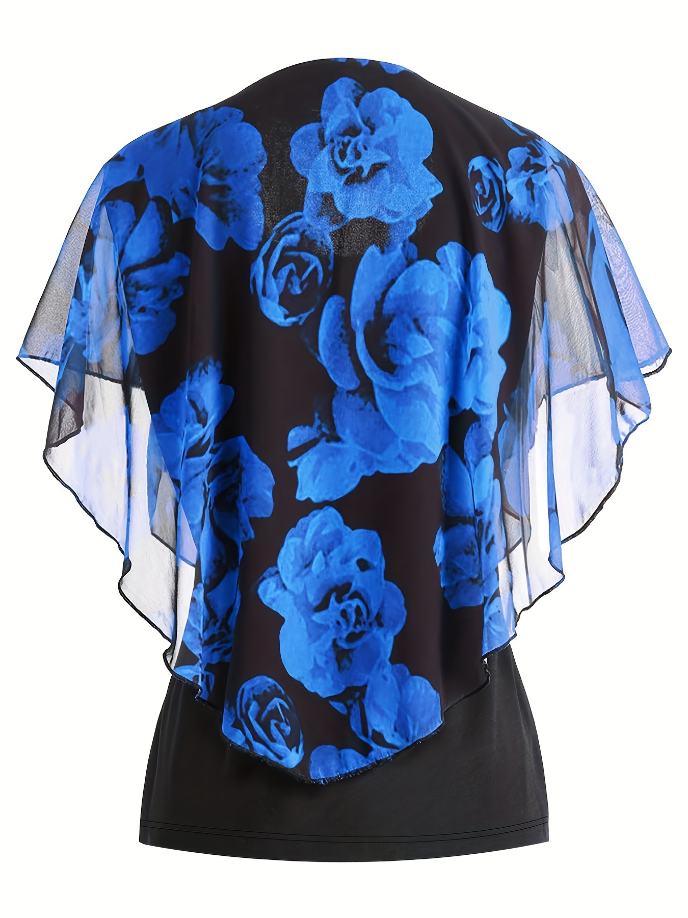 Blouse à col rond à manches chauve-souris en tissu extensible imprimé rose élégante avec illusion superposée – Image 10