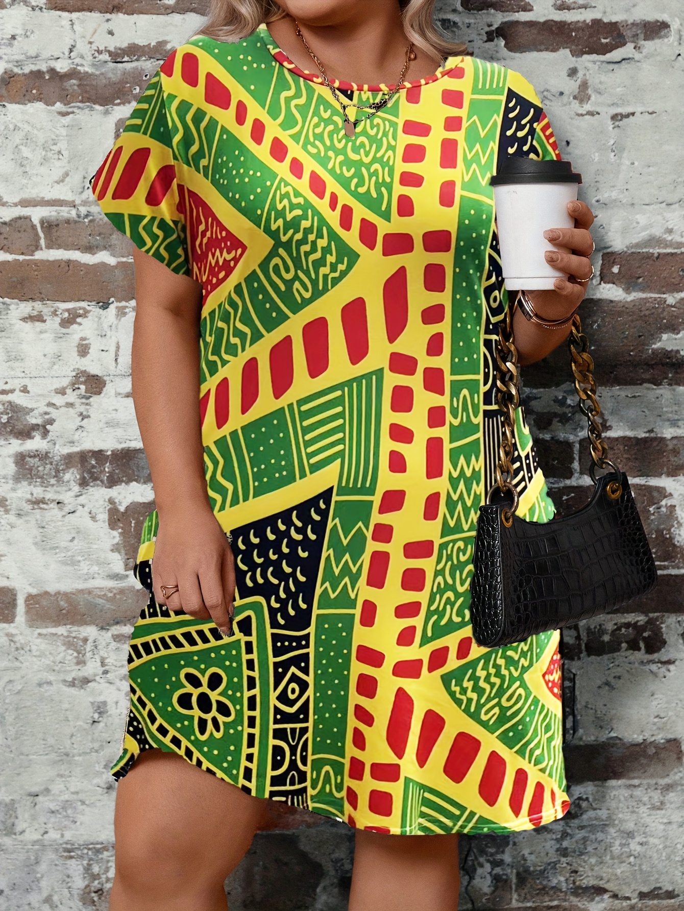 Robe imprimé style ethnique à col rond à manches courtes – Image 4