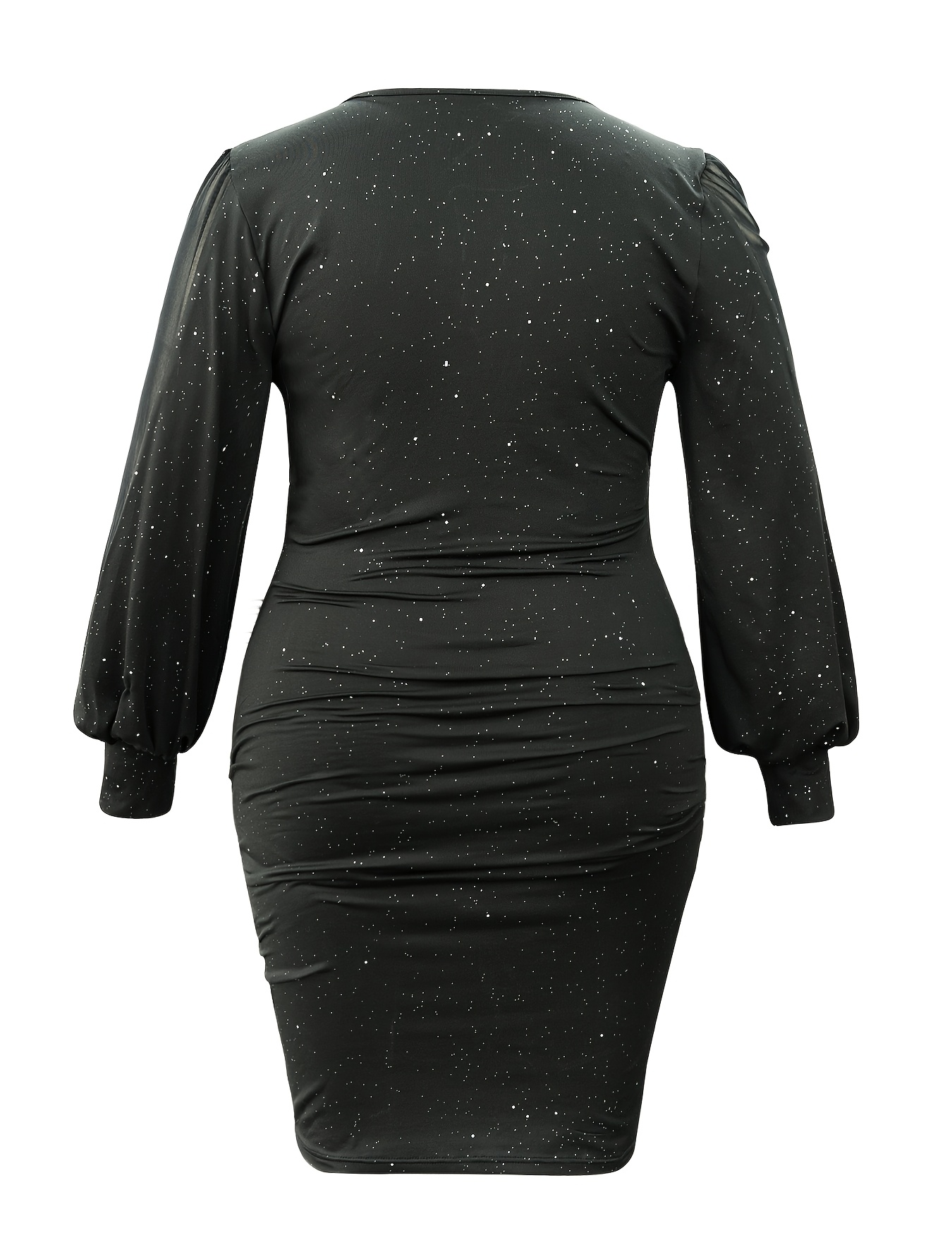 Robe moulante à col V profond avec sequins en tissu tricoté avec patchwork en maille & manches lanternes – Image 3