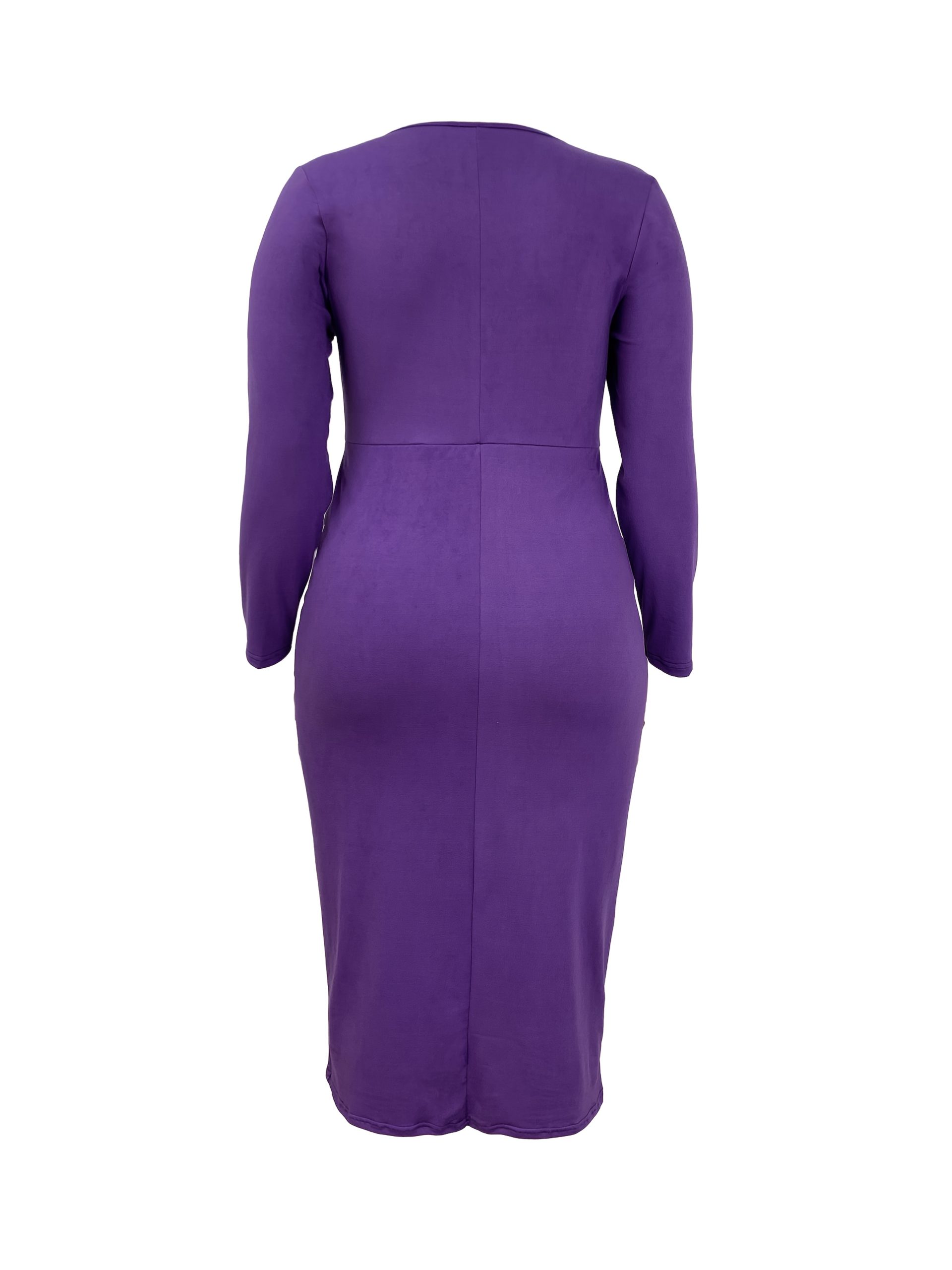 Robe moulante avec détail noeud en col V profond à manches longues – Image 5