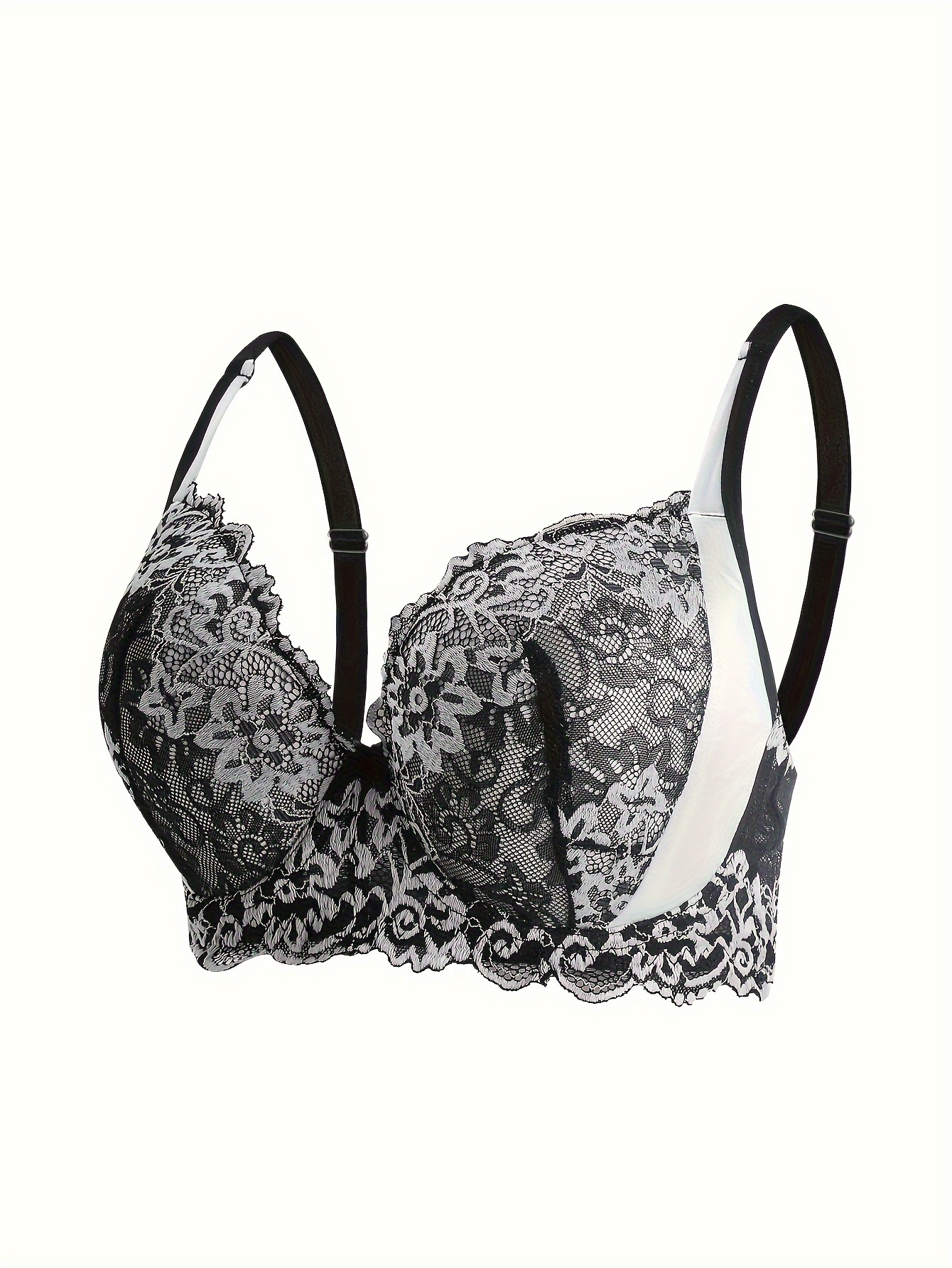 Soutien gorge en dentelle florale élégante avec armature & détail en dentelle à volants – Image 6