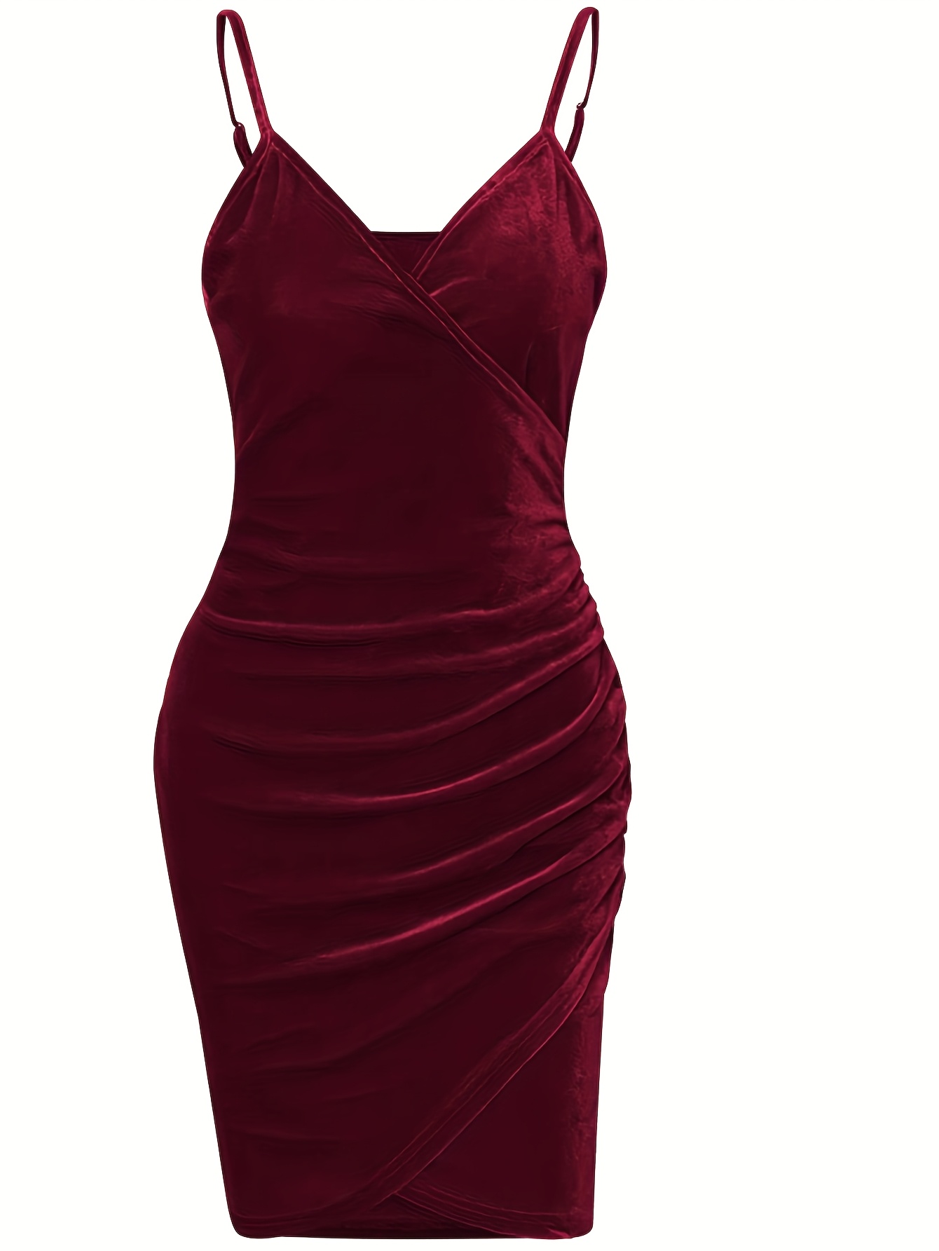 Robe élégante à fines bretelles à col V profond en tissu tricoté légèrement extensible – Image 3