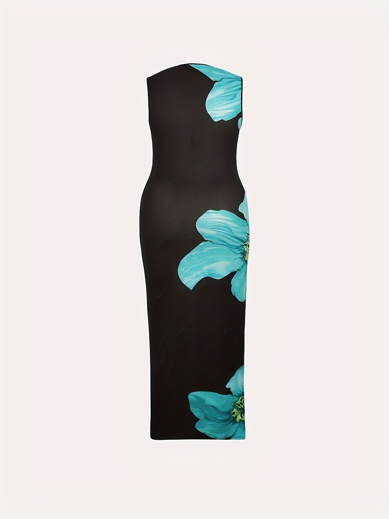Robe moulante extensible à col halter avec motif floral dos nu – Image 5