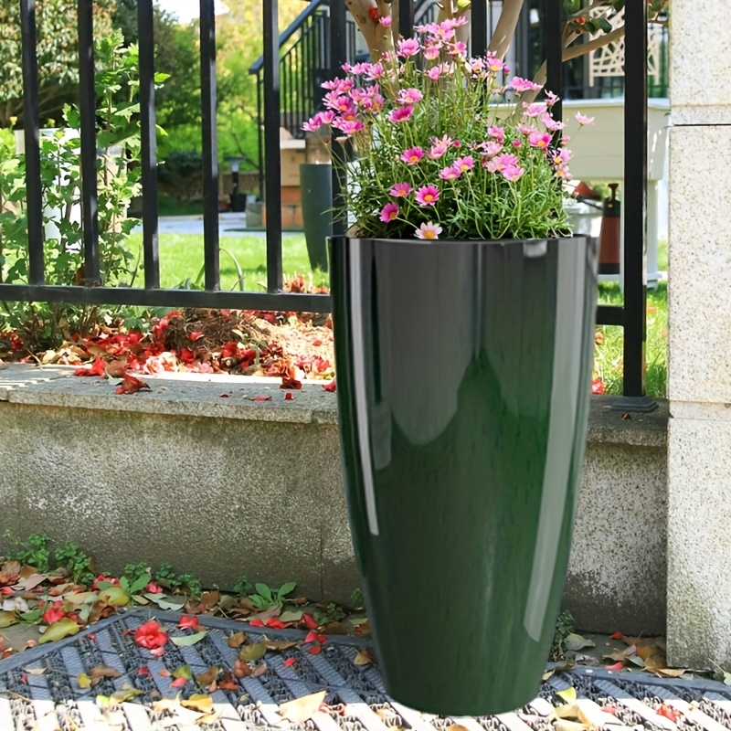 2 Pots de fleurs en résine avec motif marbre & soucoupe de H: 53.34 cm – Image 11