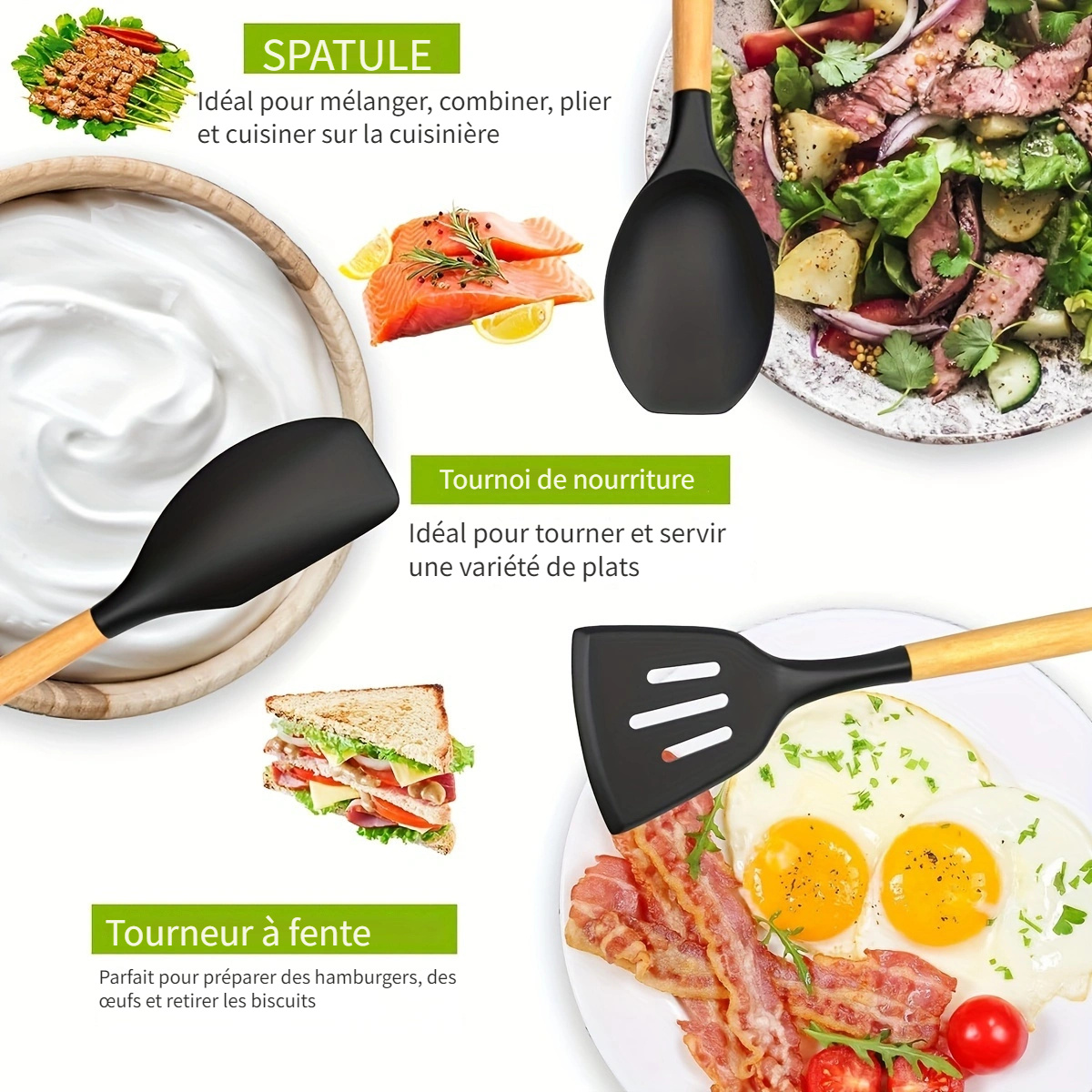 Ensemble de 36 ustensiles de cuisine avec manches en bois – Image 3