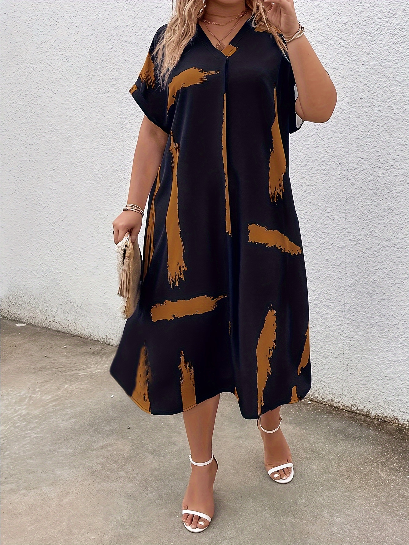 Robe imprimé colorblock à manches courtes & col V – Image 11