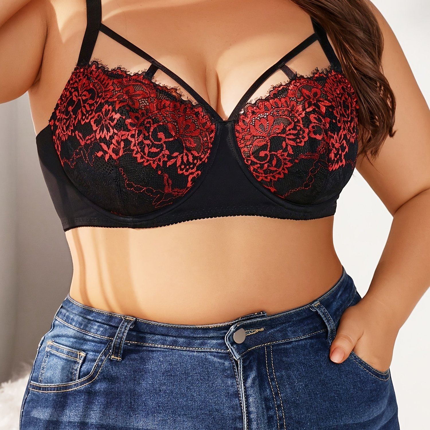 Soutien gorge sexy élégant à anneaux en acier en dentelle romantique