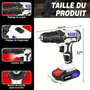 Perceuse visseuse sans fil avec batterie avec un jeu de mèches