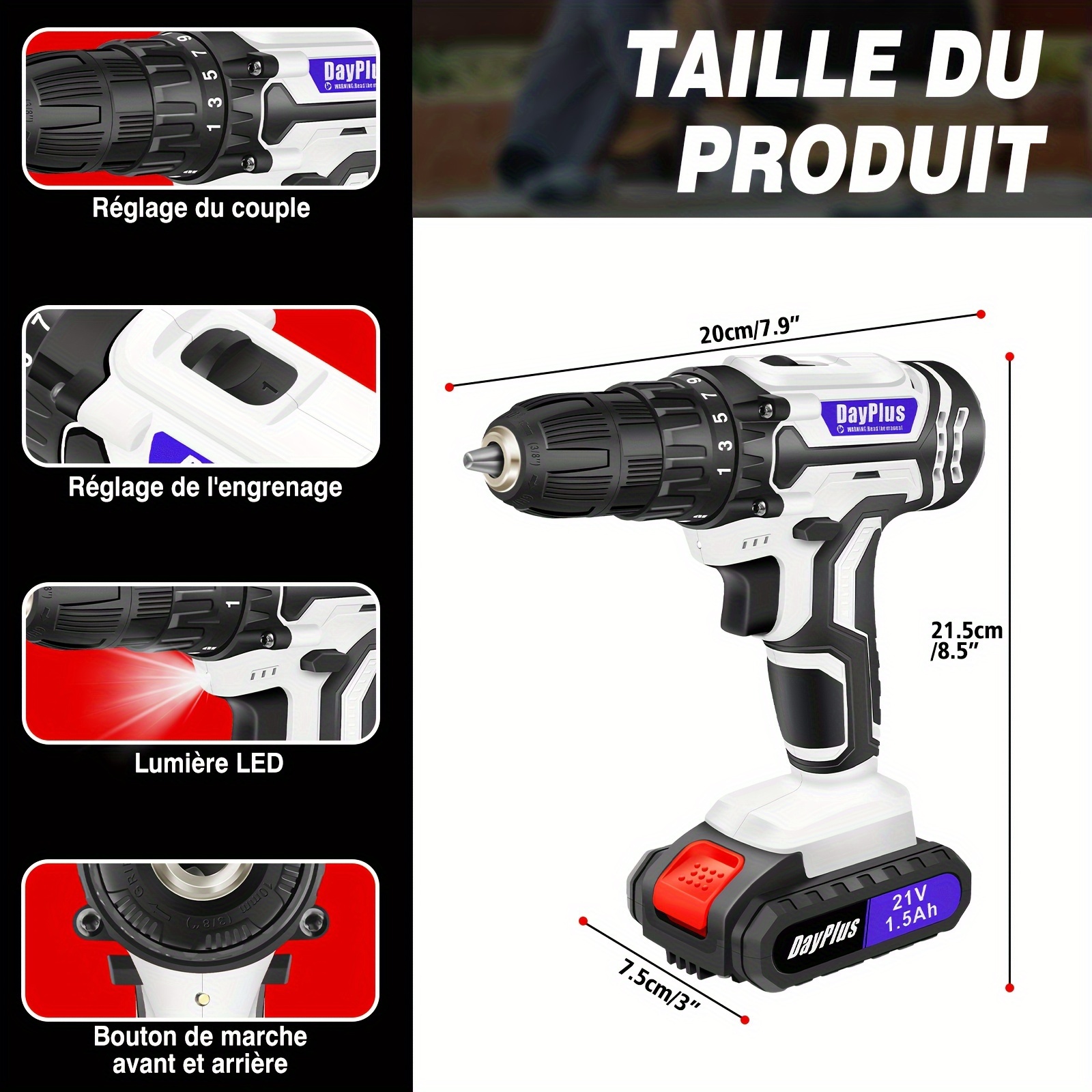 Perceuse visseuse sans fil avec batterie avec un jeu de mèches